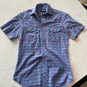 Vintage Wrangler Men's Pearl Snap Blue Plaid Shirt